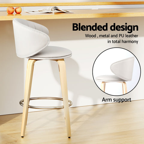 2x  Bar Stools Dining Chairs Contoured Leather Wood Stool