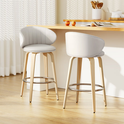 2x  Bar Stools Dining Chairs Contoured Leather Wood Stool