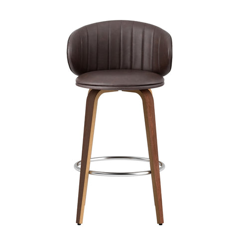 2x Bar Stools Dining Chairs Contoured Leather Wood Stool
