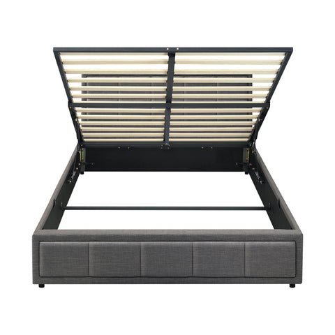 Double Bed Frame Gas Lift Storage Base Fabric Grey
