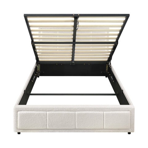 Bed Frame King Single Gas Lift Storage Base Boucle White