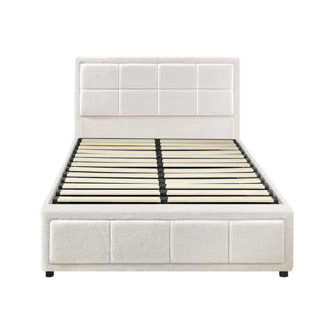 Bed Frame King Single Gas Lift Storage Base Boucle White