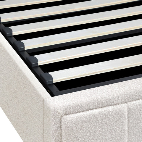 Bed Frame King Single Gas Lift Storage Base Boucle White