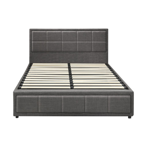Queen Bed Frame Gas Lift Storage Base Fabric Grey