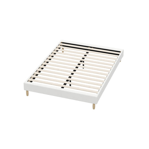 Bed Frame Double Size Bed Base White Boucle