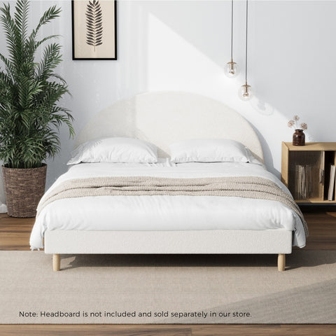 Bed Frame Double Size Bed Base White Boucle