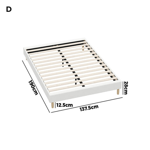 Bed Frame Double Size Bed Base White Boucle