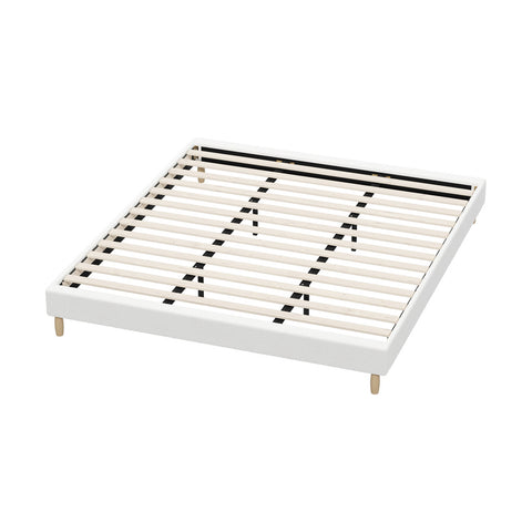 Bed Frame King Size Bed Base White Boucle