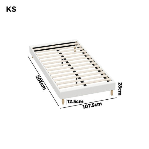 Bed Frame King Single Size Bed Base White Boucle