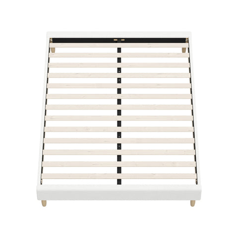 Bed Frame Queen Size Bed Base White Boucle