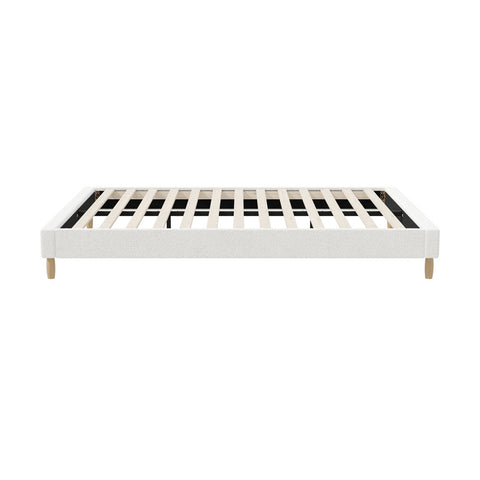 Bed Frame Queen Size Bed Base White Boucle