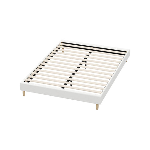 Bed Frame Queen Size Bed Base White Boucle