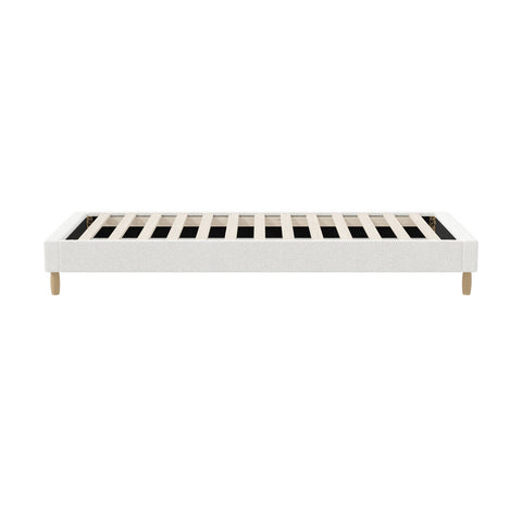 Bed Frame Single Size Bed Base White Boucle