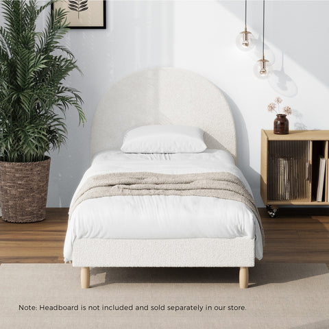 Bed Frame Single Size Bed Base White Boucle