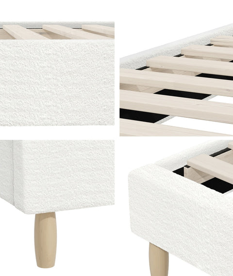 Bed Frame Single Size Bed Base White Boucle