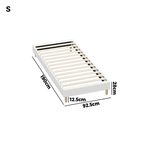 Bed Frame Single Size Bed Base White Boucle