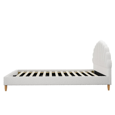 Bed Frame Double Size Scallop-Shape Bedhead White Boucle