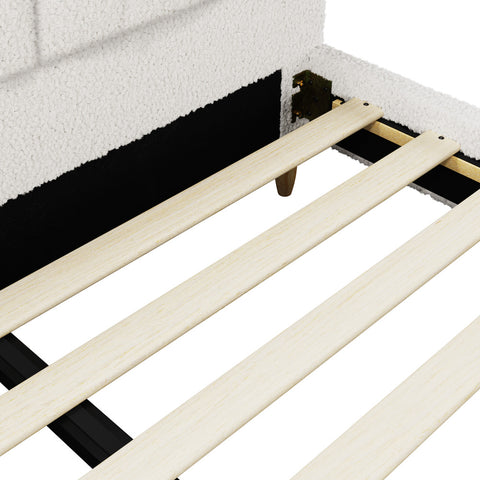 Bed Frame Double Size Scallop-Shape Bedhead White Boucle