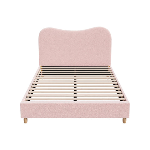 Bed Frame Double Size Pink Boucle Cloud Shape