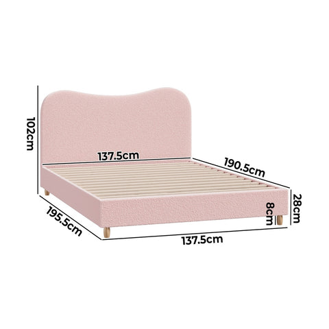 Bed Frame Double Size Pink Boucle Cloud Shape