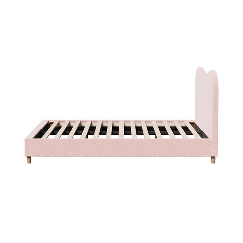 Bed Frame Double Size Pink Boucle Cloud Shape