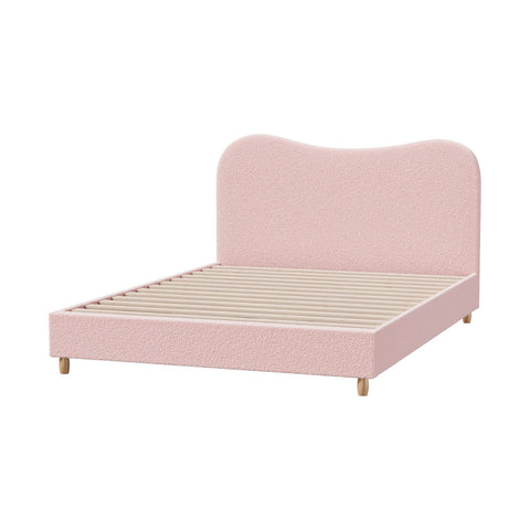 Bed Frame Double Size Pink Boucle Cloud Shape
