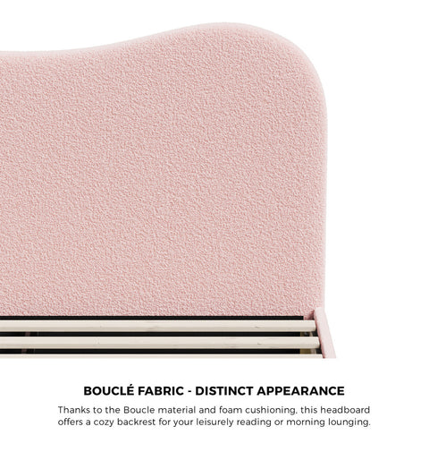 Bed Frame Double Size Pink Boucle Cloud Shape