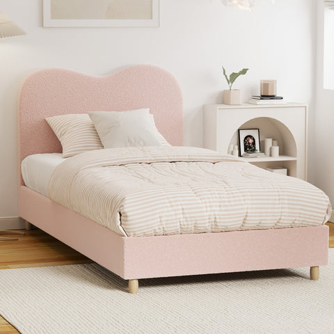 Bed Frame King Single Size Pink Boucle Cloud Shape