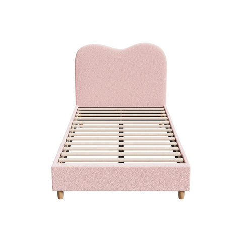 Bed Frame King Single Size Pink Boucle Cloud Shape