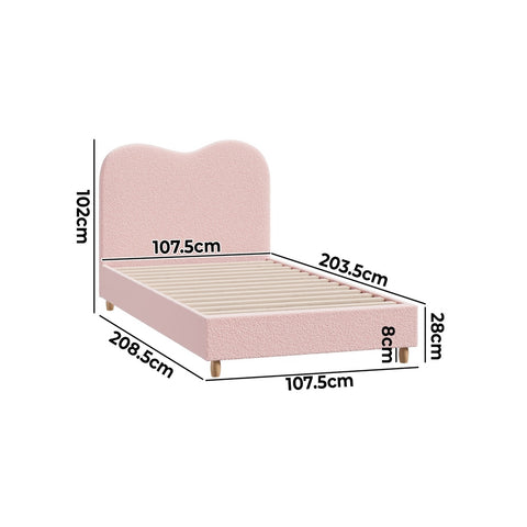 Bed Frame King Single Size Pink Boucle Cloud Shape