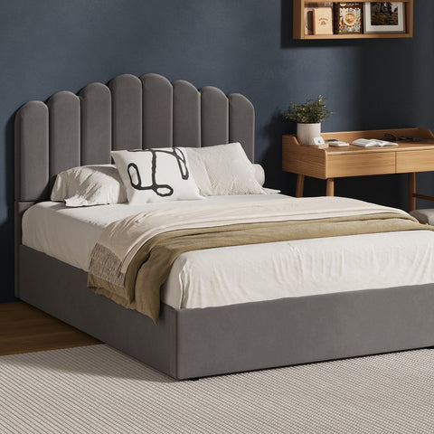 Bed Frame Double Size Gas Lift Velvet Grey