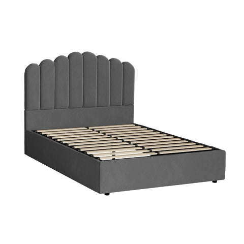 Bed Frame Double Size Gas Lift Velvet Grey