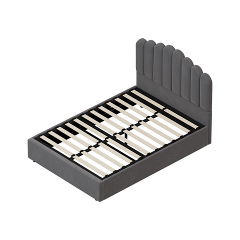 Bed Frame Double Size Gas Lift Velvet Grey