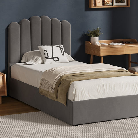 Bed Frame King Single Gas Lift Velvet Grey