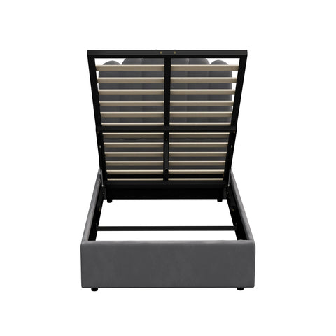 Bed Frame King Single Gas Lift Velvet Grey