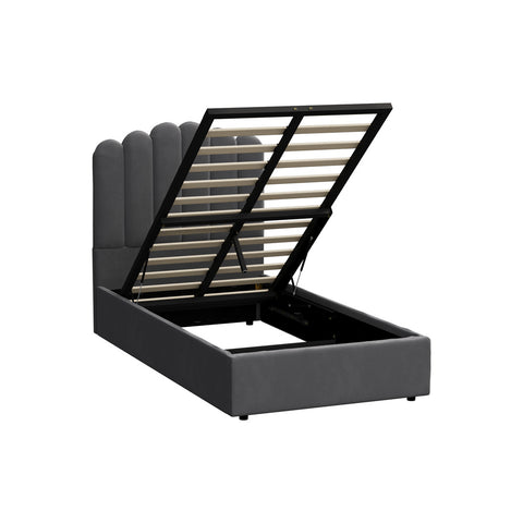 Bed Frame King Single Gas Lift Velvet Grey