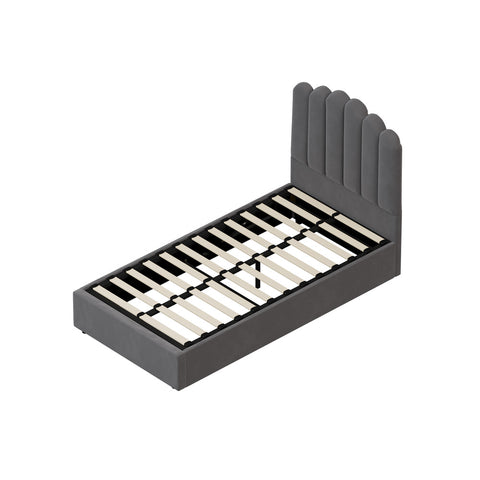 Bed Frame King Single Gas Lift Velvet Grey