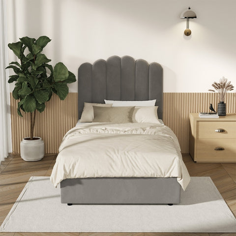 Bed Frame King Single Gas Lift Velvet Grey