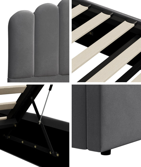 Bed Frame King Single Gas Lift Velvet Grey