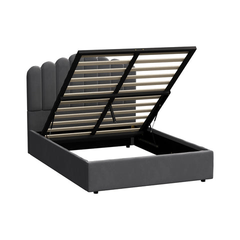 Bed Frame Queen Size Gas Lift Velvet Grey