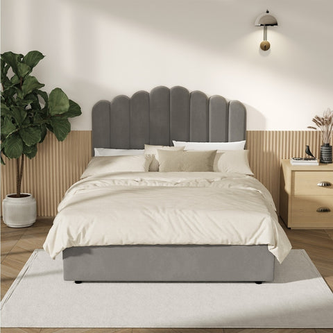Bed Frame Queen Size Gas Lift Velvet Grey