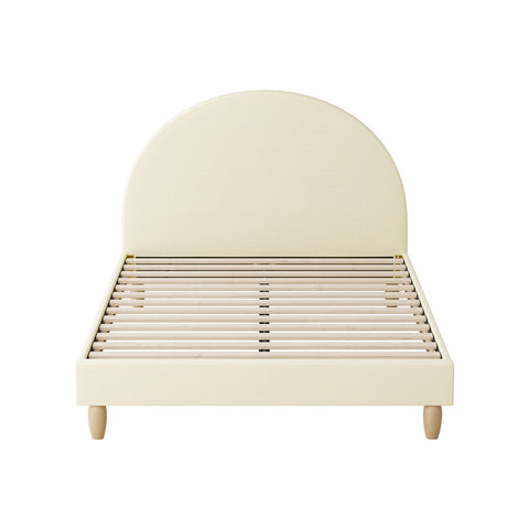 Bed Frame Double Size Arched Bedhead Beige Fabric