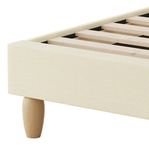 Bed Frame Double Size Arched Bedhead Beige Fabric