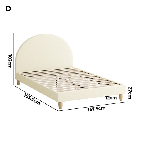 Bed Frame Double Size Arched Bedhead Beige Fabric