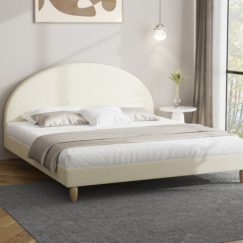 Bed Frame King Size Arched Bedhead Beige Fabric