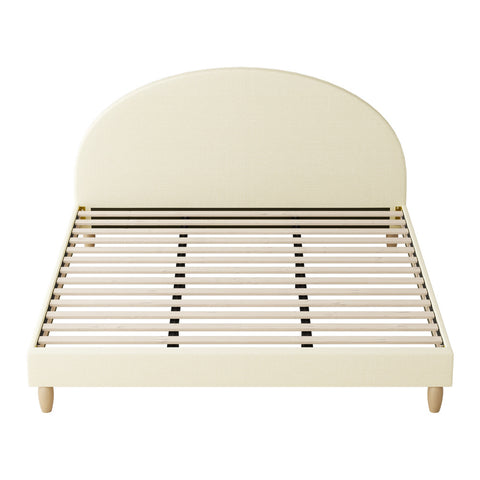Bed Frame King Size Arched Bedhead Beige Fabric