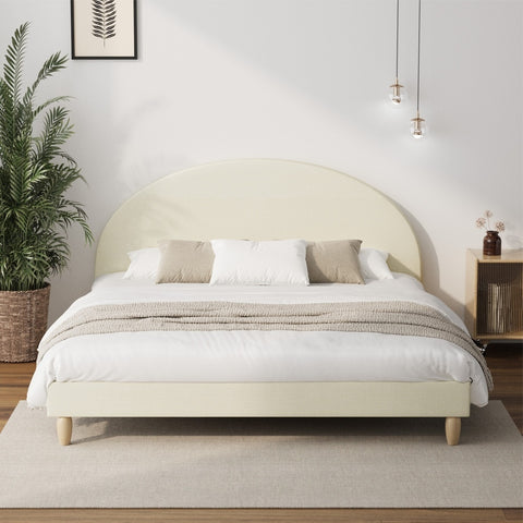 Bed Frame King Size Arched Bedhead Beige Fabric