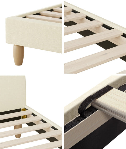 Bed Frame King Size Arched Bedhead Beige Fabric