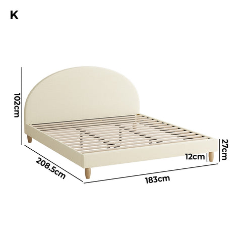 Bed Frame King Size Arched Bedhead Beige Fabric