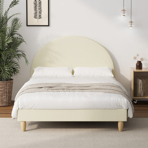 Bed Frame Queen Size Arched Bedhead Beige Fabric